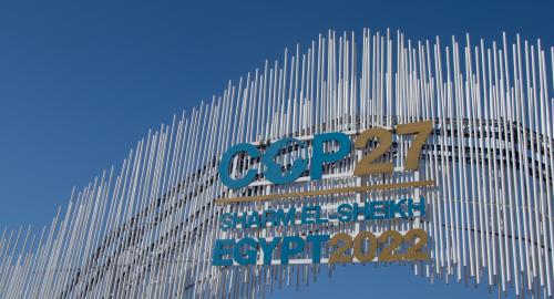 COP27 Banner in blue sky